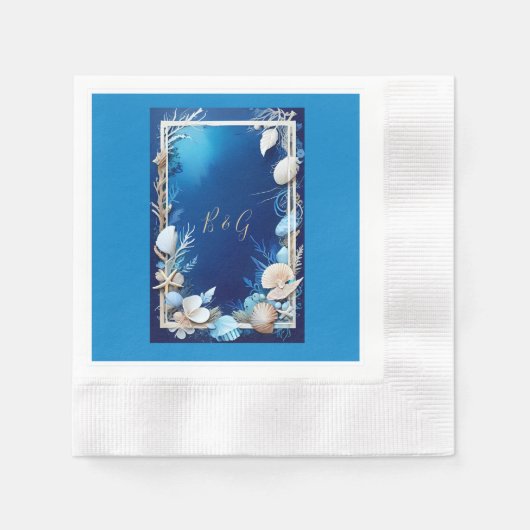 青い沿岸結婚生物 縁ありカクテルナプキン (正面)