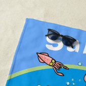 青い泡おもしろいを持つ漫画のイカ学校 ビーチタオル (インサイチュ)