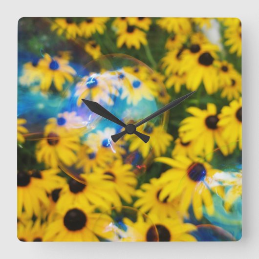 青い泡が浮かぶ！ スクエア壁時計 (正面)