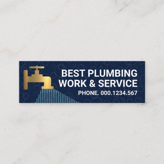 青い泡の流れる金ゴールドタップ配管 スキニー名刺 (正面)