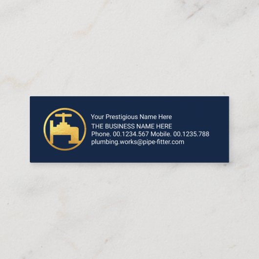 青い泡の流れる金ゴールドタップ配管 スキニー名刺 (裏面)