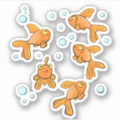 青い泡を持つ可愛いオレンジ色の漫画金魚 シール (正面)