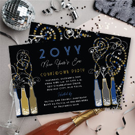 青い泡立つボトルが大晦日のパーティーを渦巻く 招待状