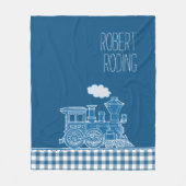 青い泡立て蒸気列車の白っぽいグラフィック フリースブランケット (正面)