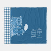 青い泡立て蒸気列車の白っぽいグラフィック フリースブランケット (正面(横))