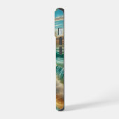 青い波とシーグラスのまじかる海岸線 iPhone 15ケース (左側面)