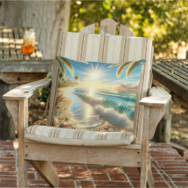 青い波と海のガラスを持つ魔法の海岸線 アウトドアクッション