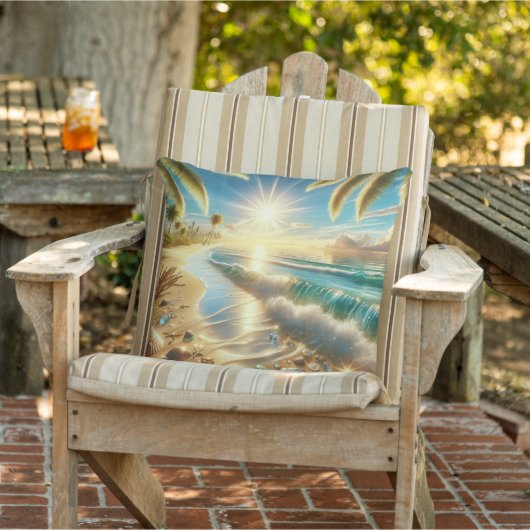 青い波と海のガラスを持つ魔法の海岸線 アウトドアクッション (椅子)