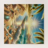 青い波と海のガラスを持つ魔法の海岸線 ジグソーパズル (横)