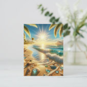 青い波と海のガラスを持つ魔法の海岸線 ポストカード (スタンド正面)