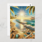 青い波と海のガラスを持つ魔法の海岸線 ポストカード (正面/裏面)