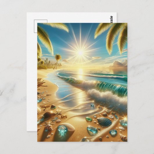 青い波と海のガラスを持つ魔法の海岸線 ポストカード (正面/裏面)