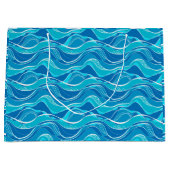 青い波と白い部族の模様 ラージペーパーバッグ (正面)
