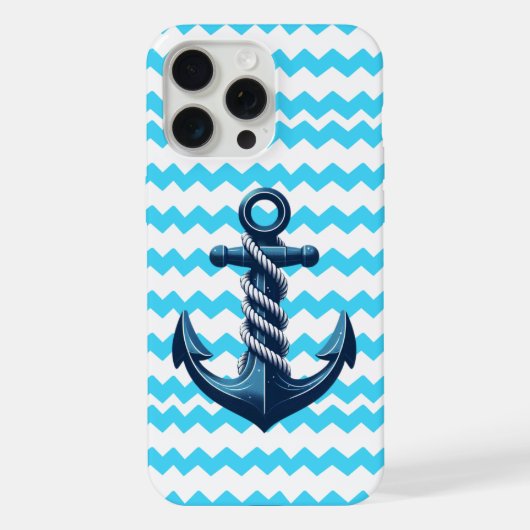 青い波と青いアンカー iPhoneケース (裏面)
