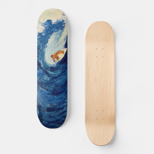 青い波のサーファーのサーフィンのスケートボードのデッキのデザイン スケートボード (正面)
