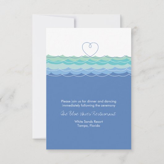 青い波のループハートビーチウェディングレセプション 出欠カード (裏面)