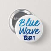 青い波の原稿ボタン 缶バッジ (正面&裏面)