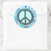 青い波の平和サイン ラウンドシール (バッグ)