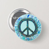 青い波の平和サイン 缶バッジ (正面&裏面)