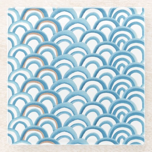 青い波の水の色、シームレス絵画な。 ガラスコースター (正面)