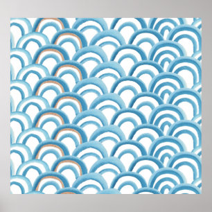 青い波の水の色、シームレス絵画な。 ポスター