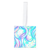 青い波の渦巻きパターンと渦巻きパターン キューブオーナメント (正面)