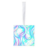 青い波の渦巻きパターンと渦巻きパターン キューブオーナメント (右)