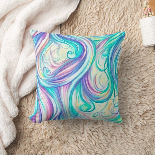 青い波の渦巻きパターンと渦巻きパターン クッション (ブランケット)