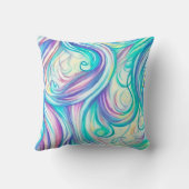 青い波の渦巻きパターンと渦巻きパターン クッション (裏面)