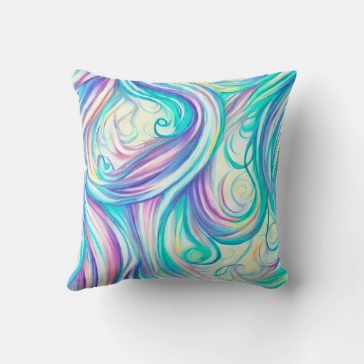 青い波の渦巻きパターンと渦巻きパターン クッション (裏面)