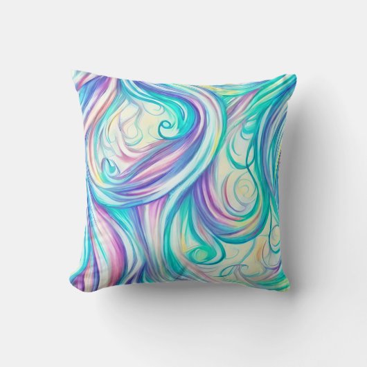 青い波の渦巻きパターンと渦巻きパターン クッション (正面)