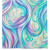 青い波の渦巻きパターンと渦巻きパターン シャワーカーテン (正面)