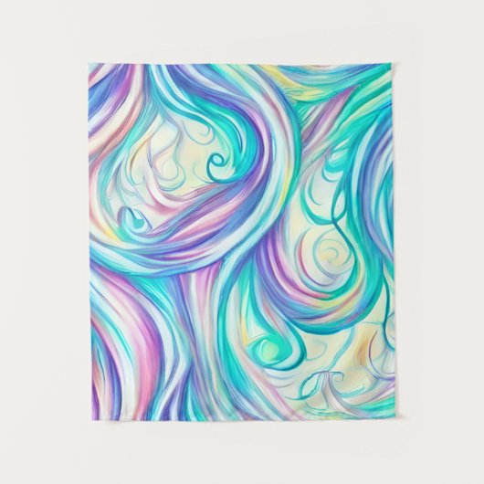 青い波の渦巻きパターンと渦巻きパターン タペストリー (正面)