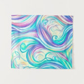 青い波の渦巻きパターンと渦巻きパターン タペストリー (正面(横))