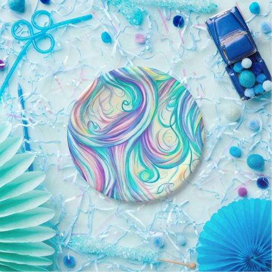 青い波の渦巻きパターンと渦巻きパターン ペーパープレート (パーティー)