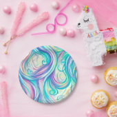 青い波の渦巻きパターンと渦巻きパターン ペーパープレート (パーティー)