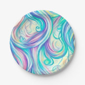 青い波の渦巻きパターンと渦巻きパターン ペーパープレート (正面)