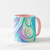 青い波の渦巻きパターンと渦巻きパターン マグカップ (正面右)