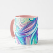 青い波の渦巻きパターンと渦巻きパターン マグカップ (正面左)