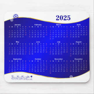 青い波の背景マウスパッドのカレンダー2025 マウスパッド
