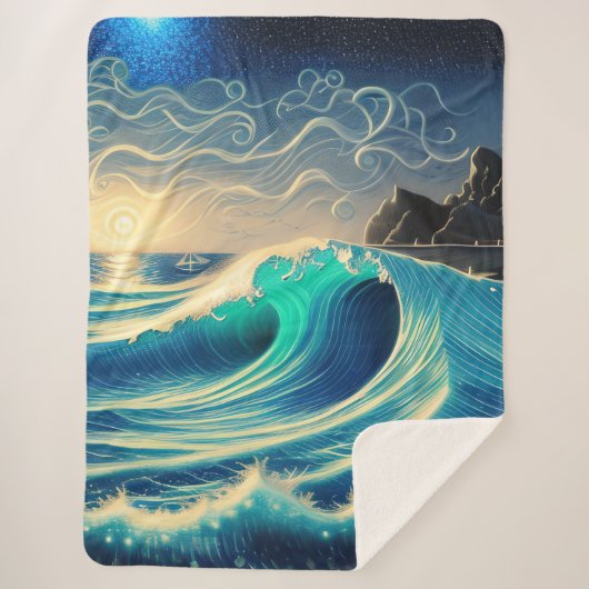 青い波の輝き シェルパブランケット (正面)