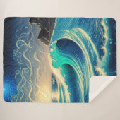 青い波の輝き シェルパブランケット (正面(横))