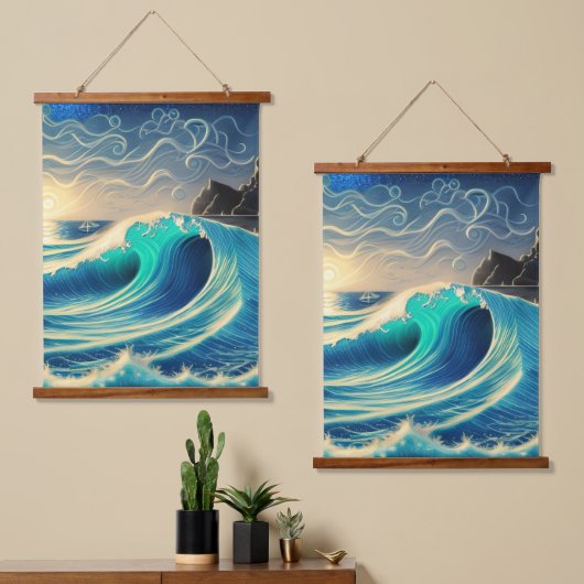 青い波の輝き 吊り下げ型タペストリー (非対称)