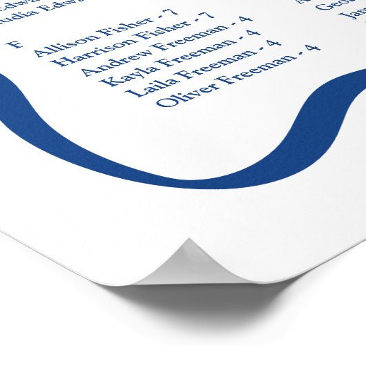 青い波型モダン枠のアルファベット順シーティングチャート ポスター (角)