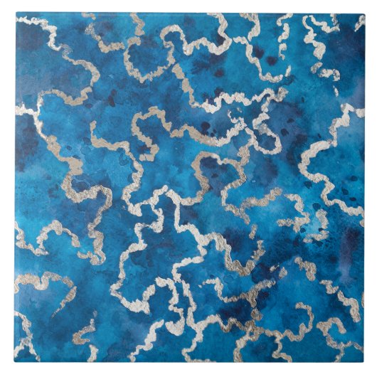 青い波状の水のカラーテクスチャ タイル (正面)