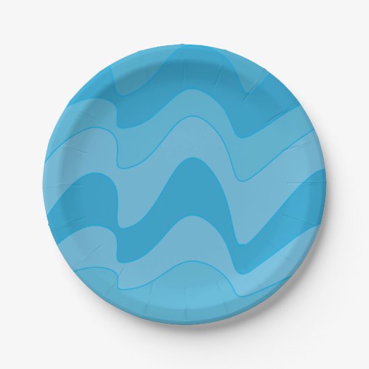 青い波状ストライプパーティー ペーパープレート (正面)