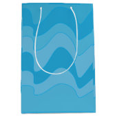 青い波状ストライプ線 ミディアムペーパーバッグ (正面)