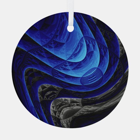 青い波状抽象芸術、デジタルアート背景。 ガラスオーナメント (裏面)