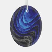 青い波状抽象芸術、デジタルアート背景。 ガラスオーナメント (正面右)