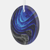 青い波状抽象芸術、デジタルアート背景。 ガラスオーナメント (正面左)